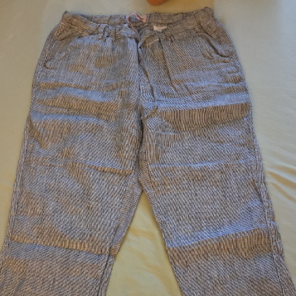 Philosophy Women's Blue and White Striped Chinos, LINEN